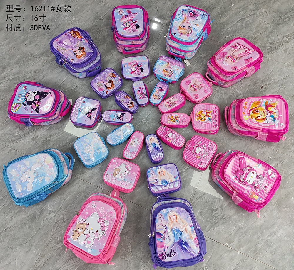 Los estudiantes de la escuela primaria de stock de fábrica pueden empacar mochilas escolares trolley, bolsas de almuerzo, bolsas de lápices, mochilas de dibujos animados lindos para niños de tres piezas