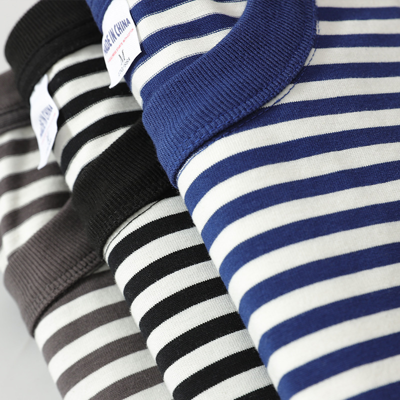 National Fashion Washed Heavy Cotton Vintage Rock Blue and White Striped Loose Couple Neutral Sea Soul Shirt Short-sleeved T-shirt for Men