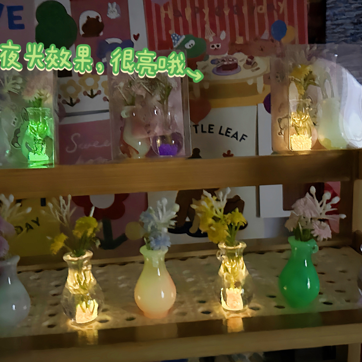 B bajo el bosque, color sólido, ramo transparente, decoración en miniatura, flor luminosa, botella de vidrio, pequeña decoración creativa fresca