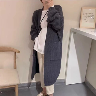 秋冬新款韩系通勤简约口袋设计感中长款领立体坑条长袖厚外套 女