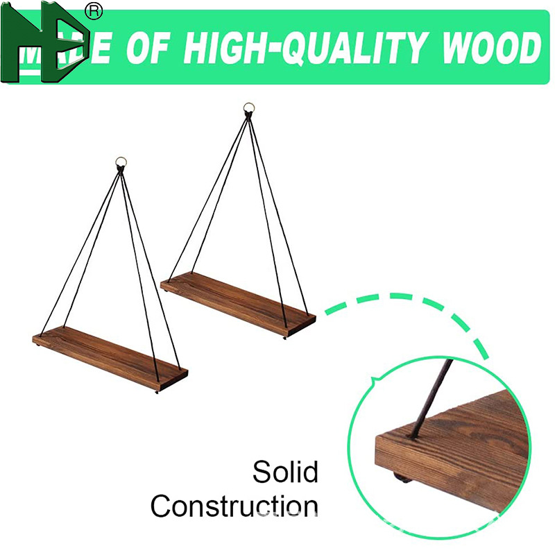 Estante de flores decorativas nórdicas Arte de madera maciza Estante de suspensión de columpio de pared Estante de almacenamiento de colgante de cuerda colgante de sala de estar