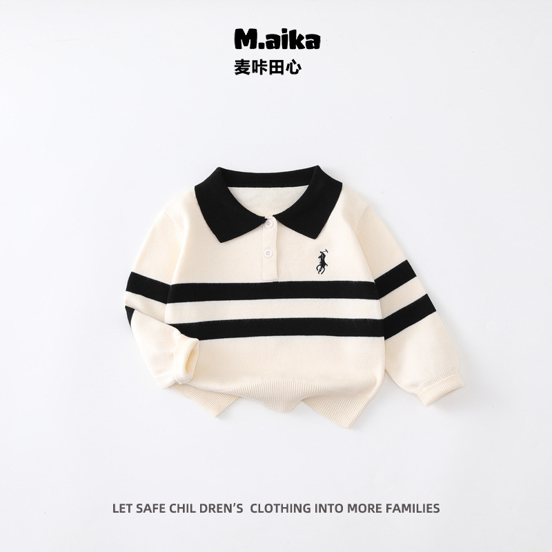Children's knitted demi-season sweater for boys, Korean style, with embroidery 3