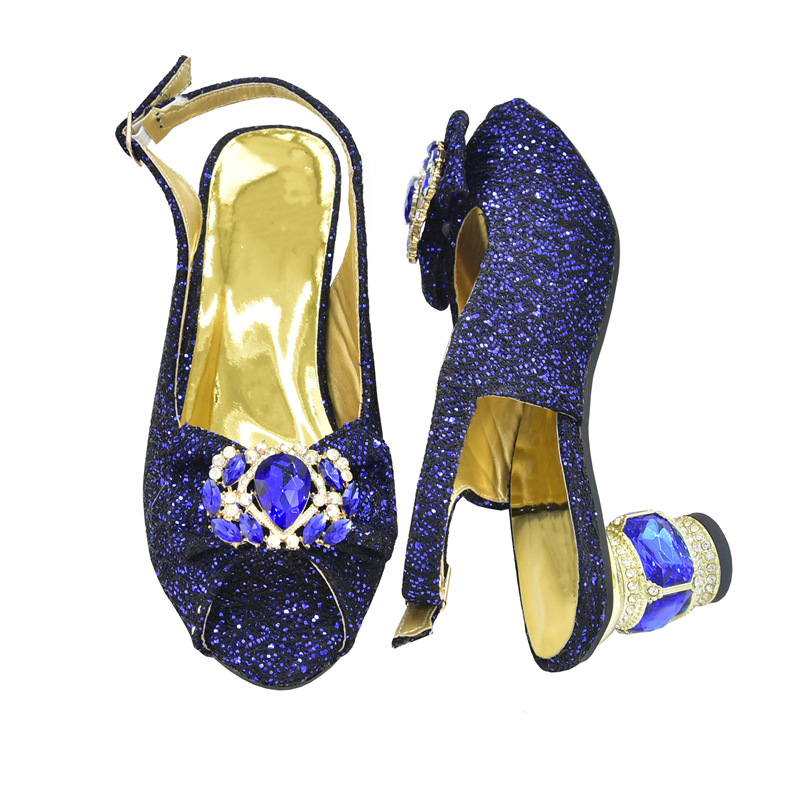 Pair the evening with diamond studded high heel round head fish mouth back strap elastic sandals and dinner clutch set_voghion.com