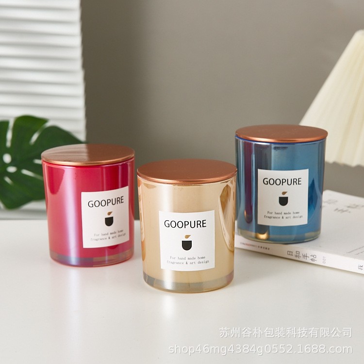 Portavelas de lujo 8090, portavelas de vidrio color champán galvanizado, portavelas de vidrio rojo galvanizado con tapa