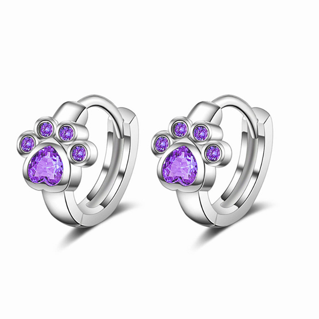 Plating Design 1 Pair Cute Paw Print Copper Plating Zircon Earrings