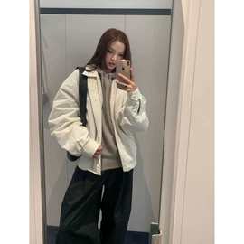 现 2026春季新款韩国设计师amo*ento机车风翻领排扣棉服外套