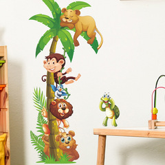 FX-D442卡通森林動物組合爬樹兒童房幼兒園背景美化裝飾牆貼紙