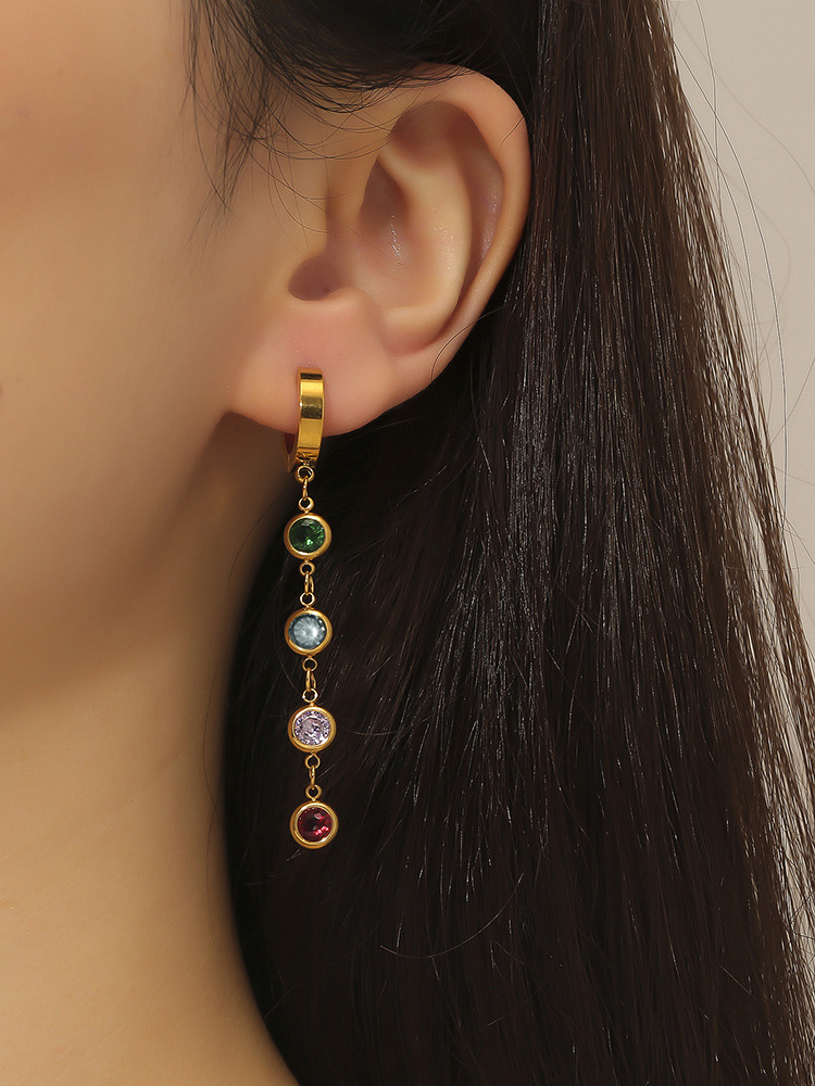 1 Paire Style Simple Rond Incruster Acier Au Titane Strass Plaqué Or 18K Boucles D'oreilles display picture 2