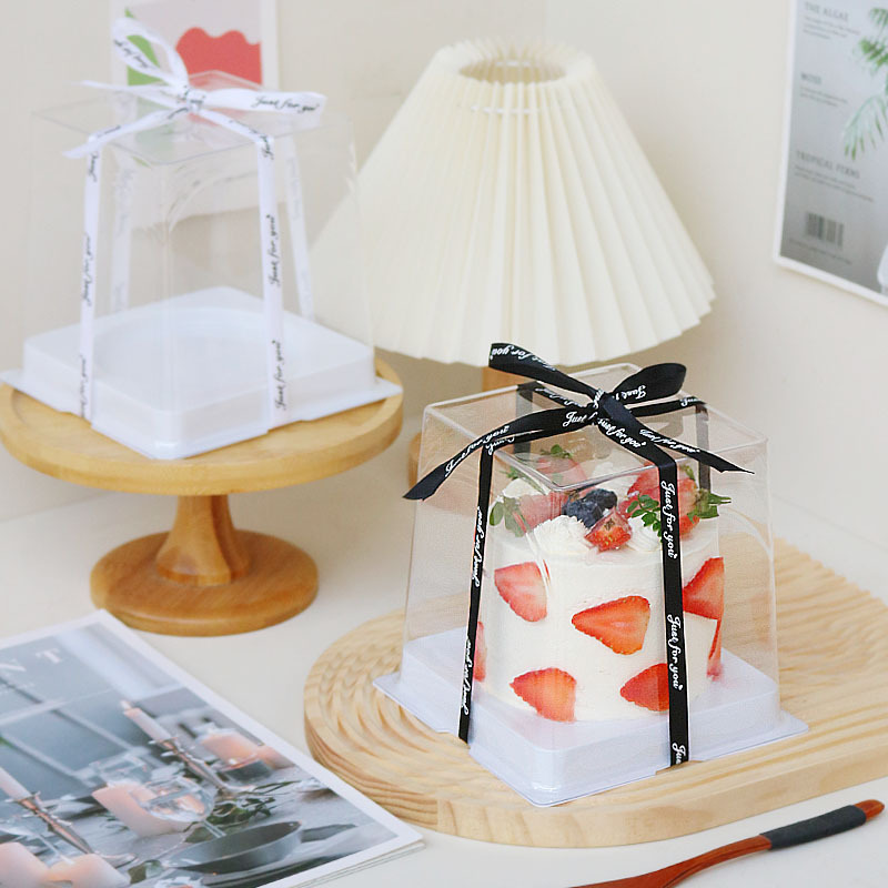 网红加高透明防雾蛋糕包装盒3/4寸方形千层慕斯切件西点打包盒子