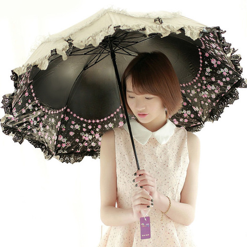 VHM7 Wholesale Sun Umbrella with Lace, Women's UV-Protective Mori-Girl Style Rain & Sunny Dual-Use Compact Folding Princess-Style Portable Parasol