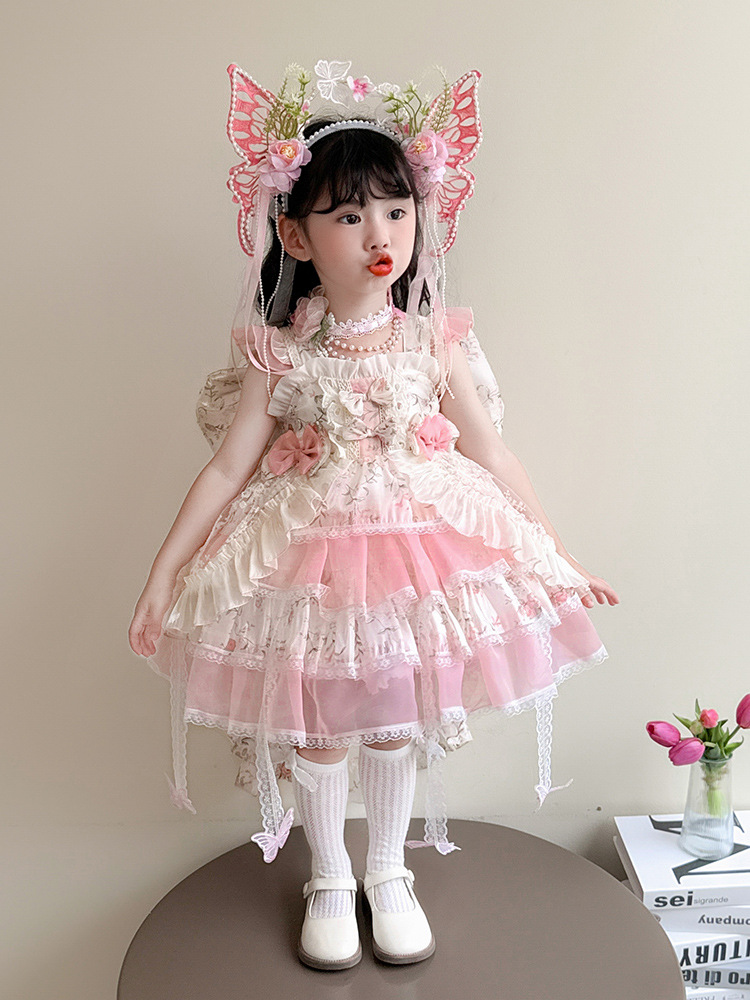 Vestido de niña verano 2025 nuevo estilo de los niños estilo occidental Lolita niña vestido de verano sin mangas vestido de princesa con tirantes