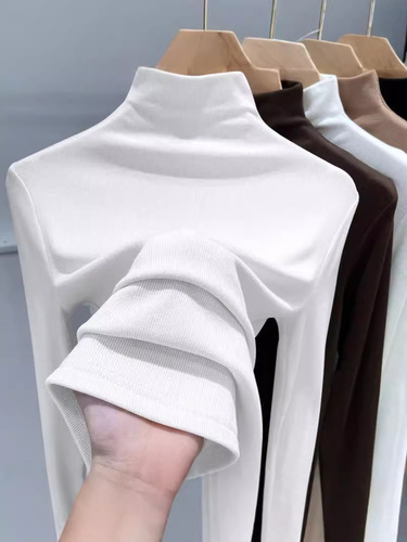 Threaded German velvet 1*1 half turtleneck German velvet bottoming shirt for women, autumn and winter slim fit and warm top