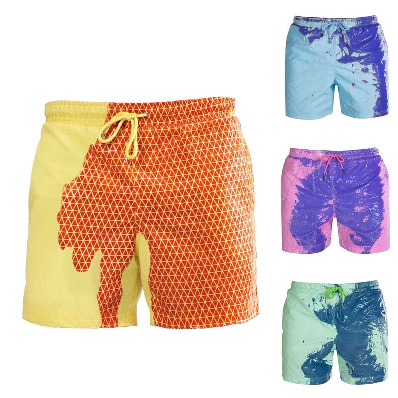 Thickened New Hot Style Beach Shorts That Changes Color When Exposed to Water, Men's Swimming Trunks, Large Size Temperature-Sensitive Color-Changing Multi-Color Swimsuit