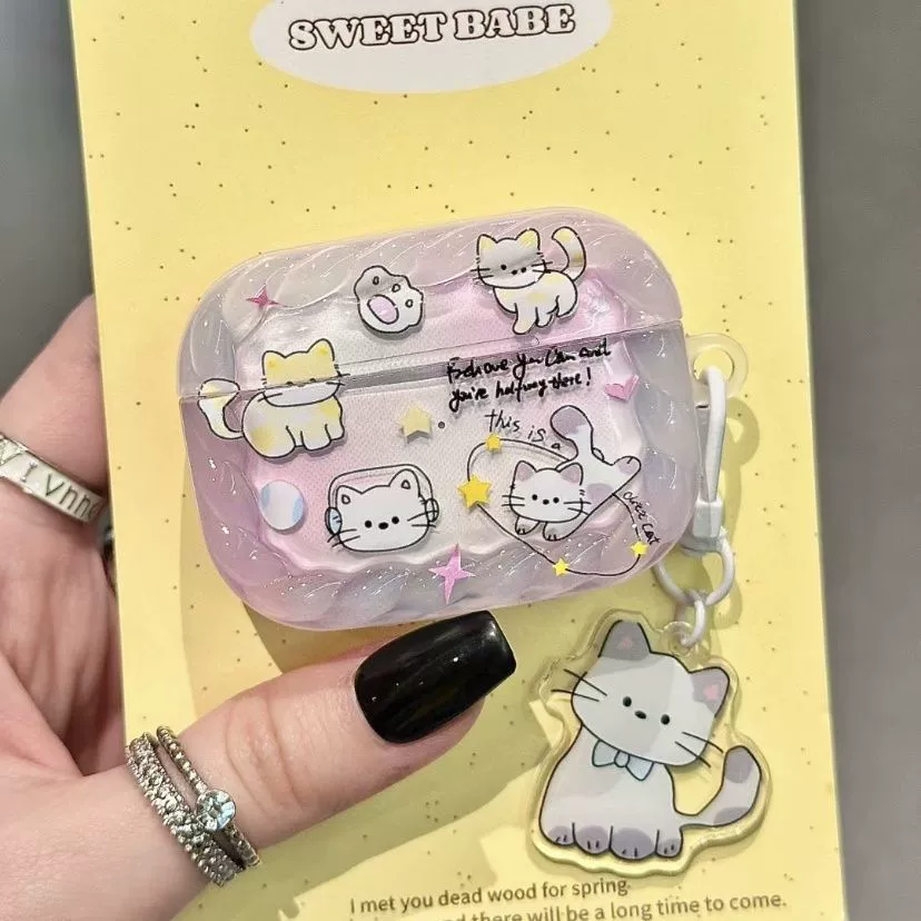 Ins мультяшный рисунок размытие, музыкальный котёнок, чехол для AirPods 4, чехол для наушников 2-го поколения, для девочки