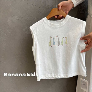 Children's Round Neck Sleeveless Loose and Versatile Korean Style Vest T-Shirt Comfortable Summer Summer Boys Kindergarten Tops Thin T-Shirt