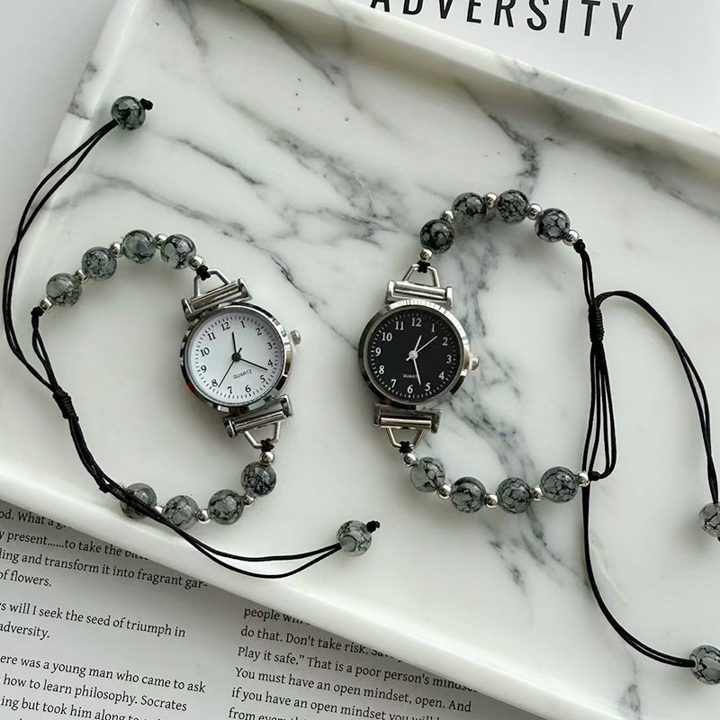 Hot-Selling New Product, Trendy Digital Women's Watch, Girls' Watch, Student Exam Watch, Bead Chain Pull-Out Design