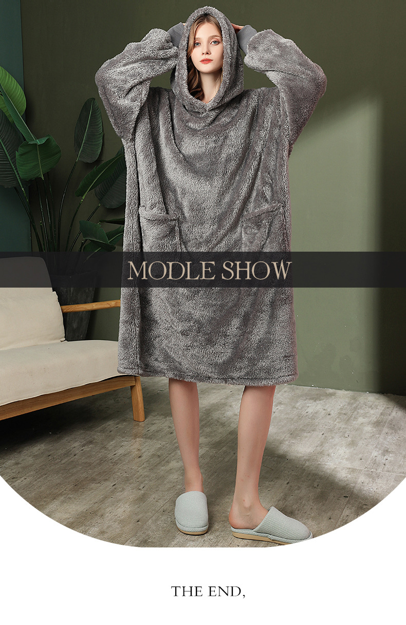 GraceChic Herbst/Winter Kapuzenpullover, lockerer Flanell-Pyjama für Damen und Herren in Übergrößen, bequeme Hauskleidung_voghion.com