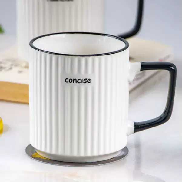 陶瓷马克杯家用喝水杯男女杯子情侣办公室咖啡杯茶杯水杯竖白瓷