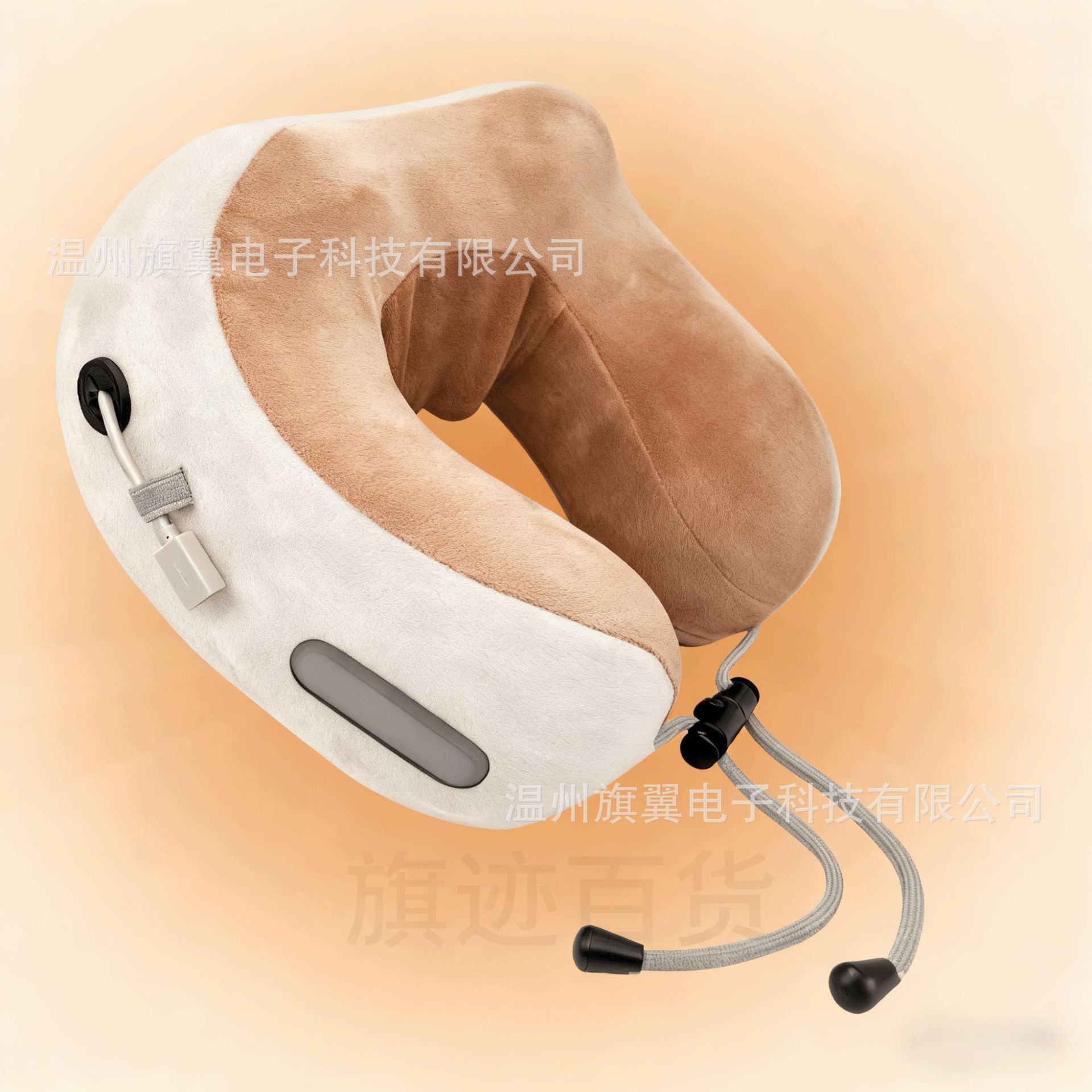 almohada de masaje en forma de U de cuatro botones, almohada de masaje cervical de control inteligente marrón.