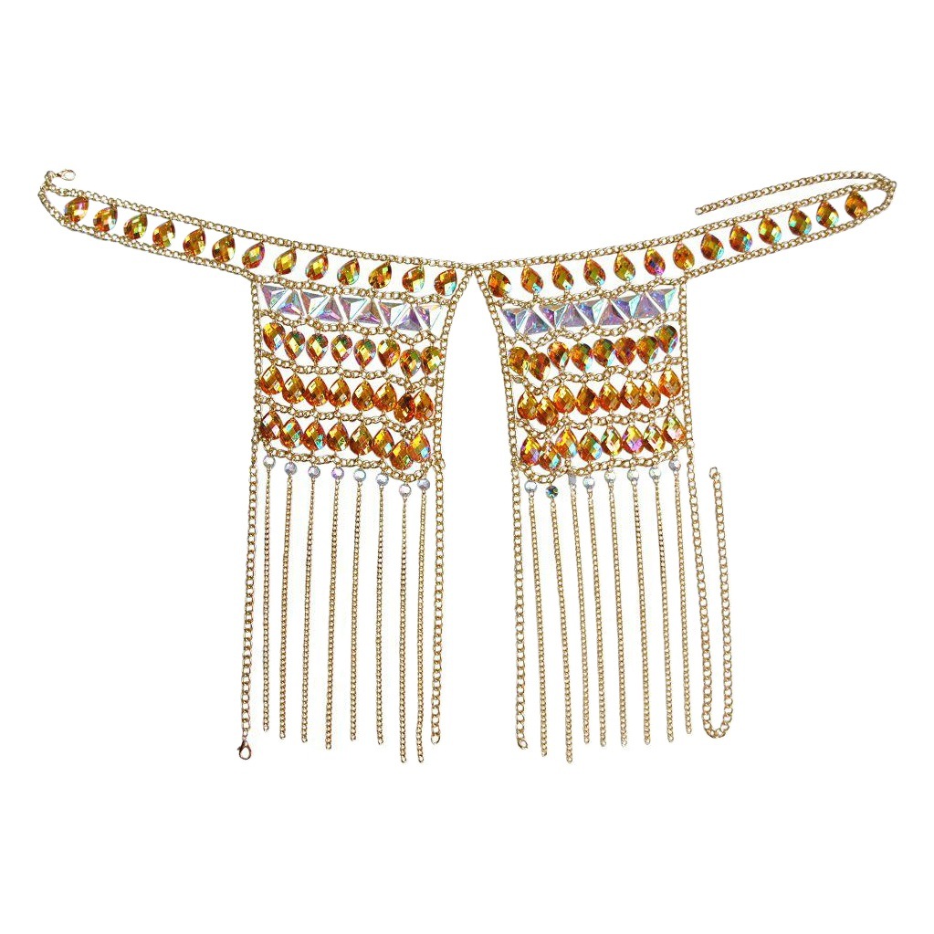Cadena de pecho popular de Amazon para el verano, accesorios de moda para el pecho de Amazon, cadena de sujetador con borlas de acrílico, cadena corporal
