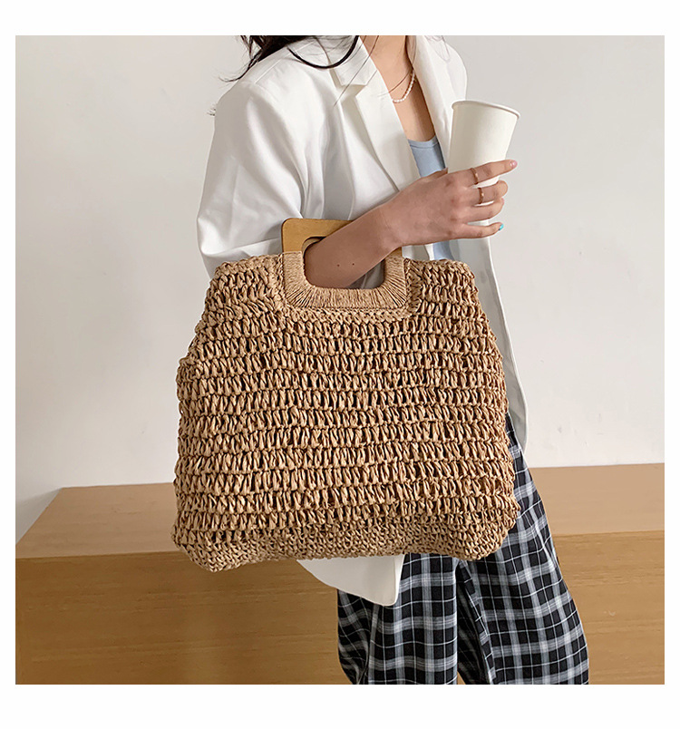 567g Weight Zipper Closure Type Top Handle Strap Type Straw Bag Bags Type Holiday Occasion Straw Material Solid Color Pattern All Seasons Season Women's Gender Vacation Style Oval Shape Khaki, Beige Color Large Size Large Straw Straw Bag Shoulder Bags 9