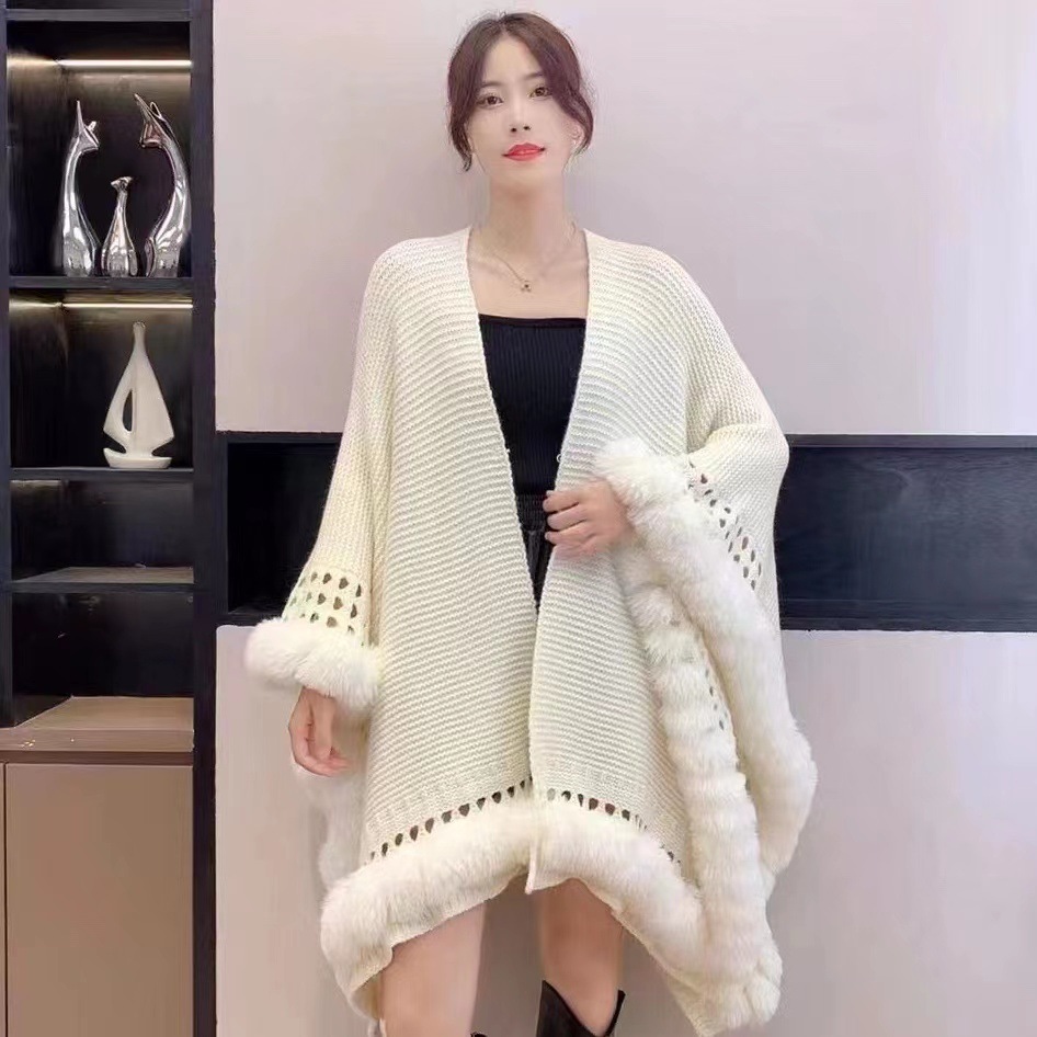 Solid color knitted cape cape cape Super fairy sweater cardigan coat Ethnic style warm cape woman_voghion.com