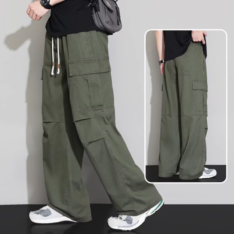 Men's Cargo Pants Autumn Loose Straight Casual Long Pants Thin Spring Autumn Army Green Men's Quick-Dry Softshell Pants