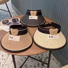 儿童空顶遮阳帽夏季新款防晒帽卡通百搭大帽檐防紫外线草编太阳帽