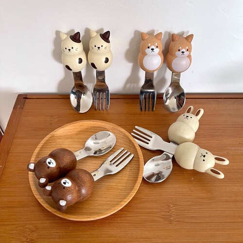 【Metallic Bamboo】Stainless Steel Fork and Spoon for Amazon One-Time Shipping Live Streaming Influencers Instagram Tableware Cartoon