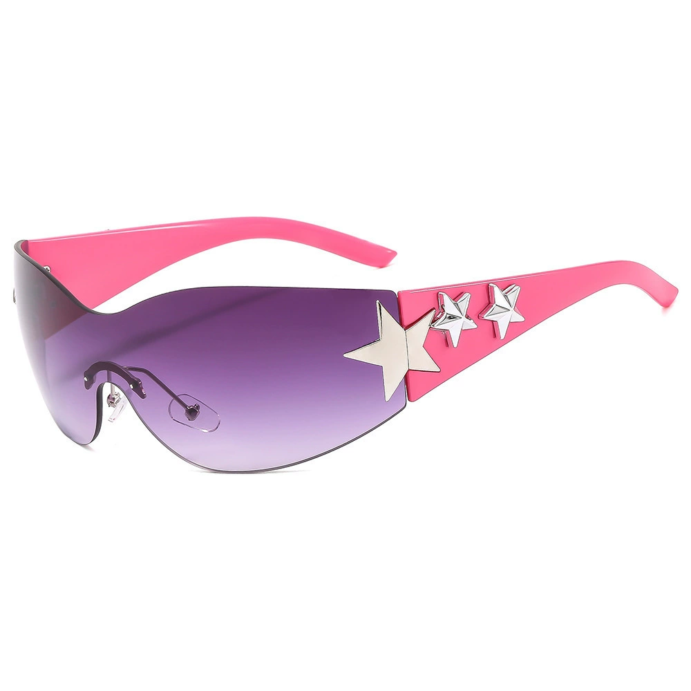 Travel Solar-Powered Sunglasses, Unisex, Shield Rimless with Star Accents, UV Protection