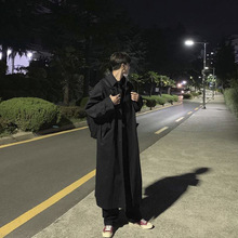 ASCLO韩国中长款风衣男士短袖春秋翻领韩版潮流宽松外套纯色