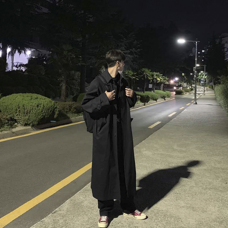ASCLO&QIAO Mid-Length Trench Coat for Men, Short Sleeve, Spring and Autumn, Lapel, Korean Style, Trendy Loose Fit, Solid Color
