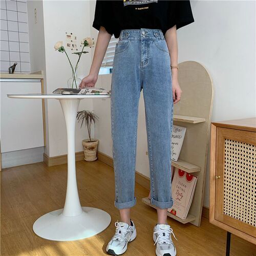 Light-colored women's loose high-waisted  new autumn straight-leg Korean-style slimming harem nine-hole pants trendy