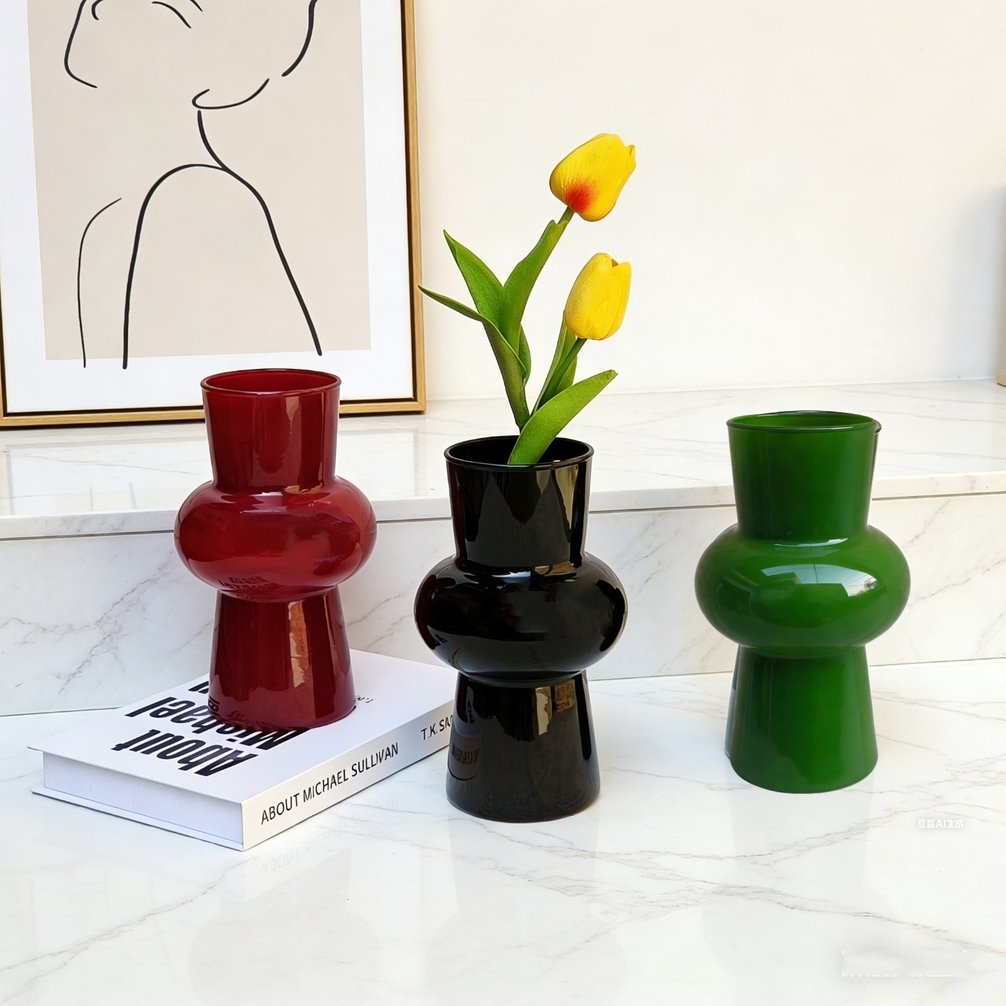 Vintage Minimalist Retro Lantern Vase with a High-End Feel for Bedroom and Living Room Decoration, Large Belly Vase, Light Luxury Style Glass Vase