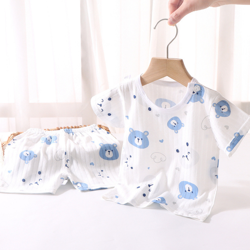 Children's Pure Cotton Short-Sleeved Suit Summer Lightweight Baby Home Clothes for Boys and Girls Breathable Soft Skin-Friendly Short-Sleeved Shorts