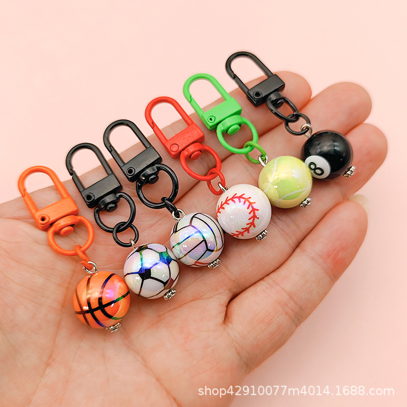 Cross-Border Popular Billiards Keychain Simulation Football Basketball Creative Mini Black Eight Keychain Tennis Pendant Jewelry