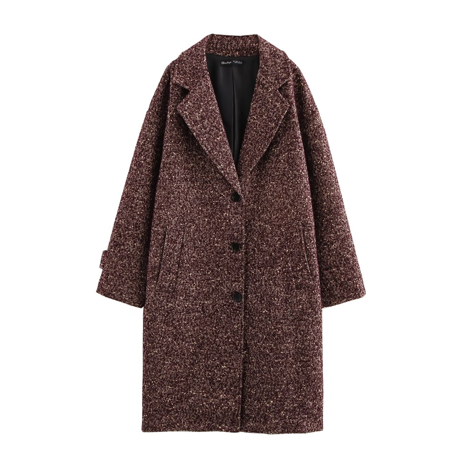 Damenbekleidung Herbst und Winter neue Mode hängende Schulter Fischgräten diagonal Manteljacke_voghion.com