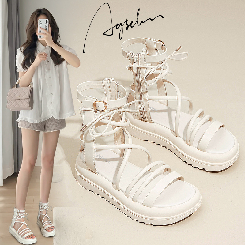 Sandalias romanas Augusden para mujer, novedad de verano 2026, con suela gruesa, de una sola tira, huecas, de caña alta, para playa, estilo INS