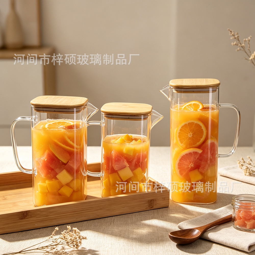 tetera de agua fría cuadrada de gran capacidad con mango de verano vidrio doméstico resistente a altas temperaturas tetera de té de agua fría helada tetera de jugo
