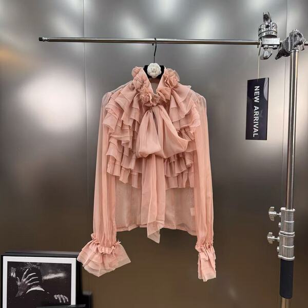 Spring retro shiffon elegant shirt with bow