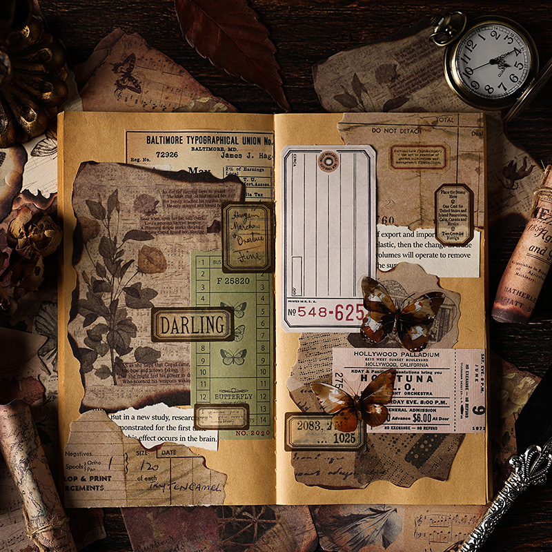 Brasas retro, sensación de combustión de forma especial, papel de material no pegajoso, cuentas de mano retro transfronterizas, papel de relieve tridimensional para el paisaje