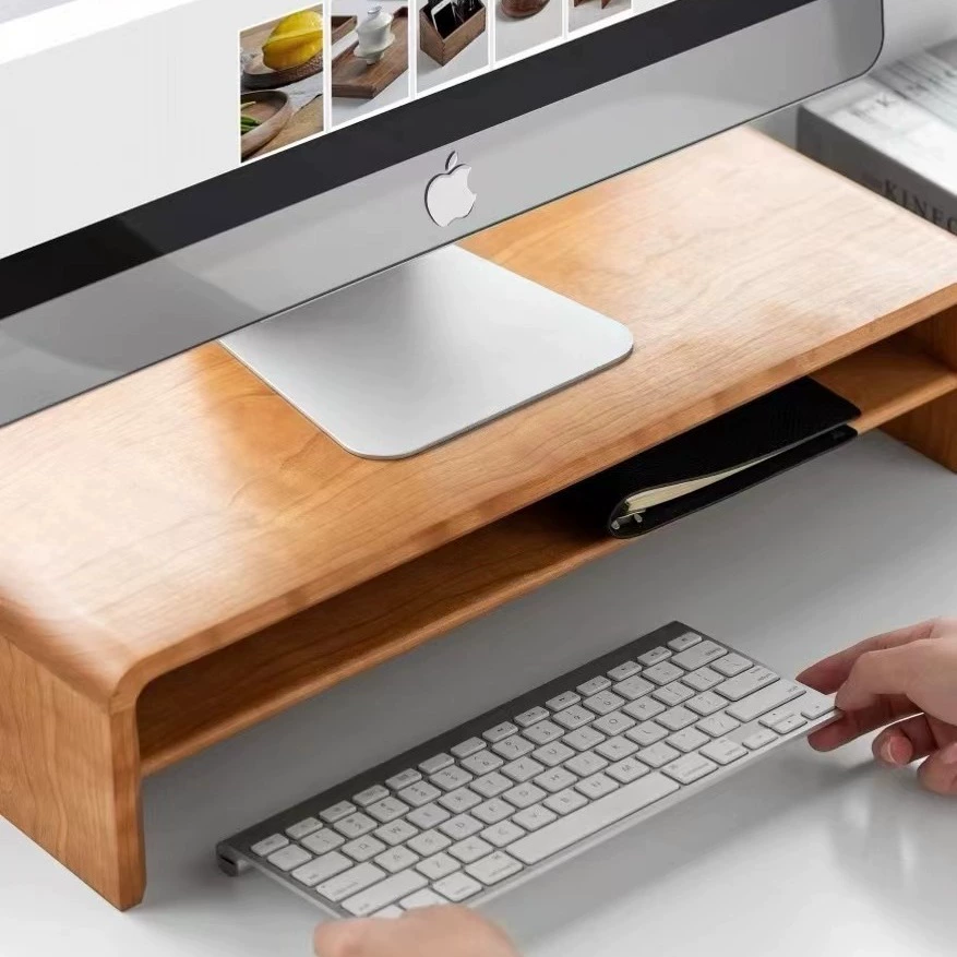 Walnut desktop computer elevated monitor desktop raised solid wood bracket base organizing sundry storage rack