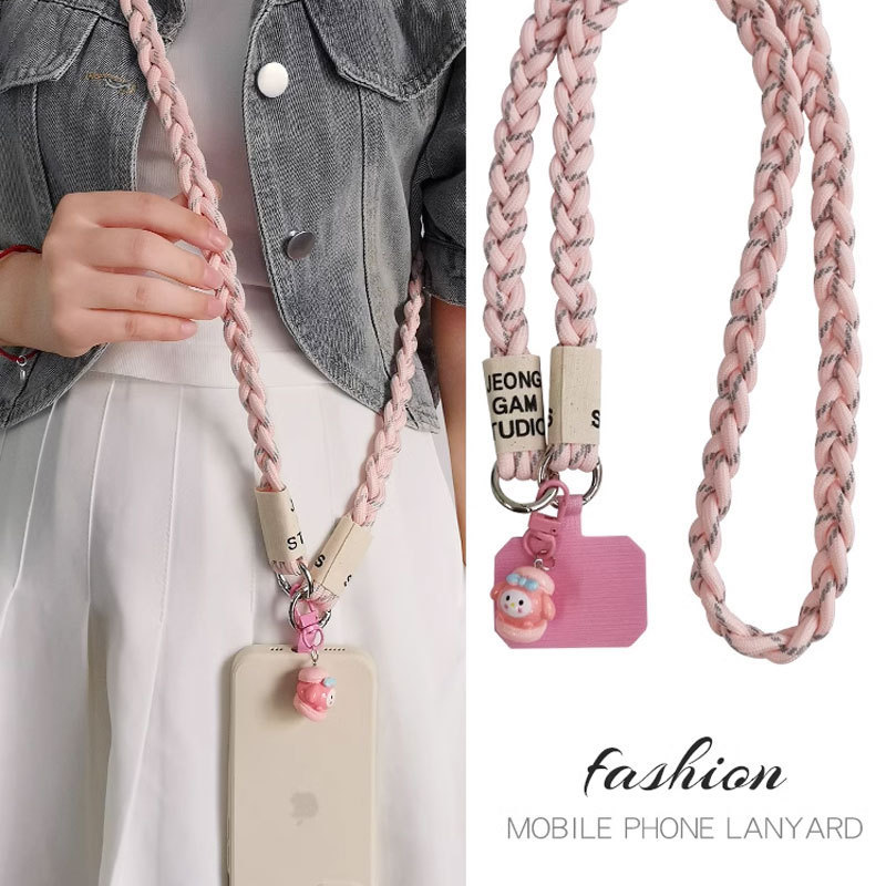 Bandolera de montañismo japonés y coreano, cordón largo, trenza trenzada, muñeca de dibujos animados creativos, colgante, decoración, clip de color de moda