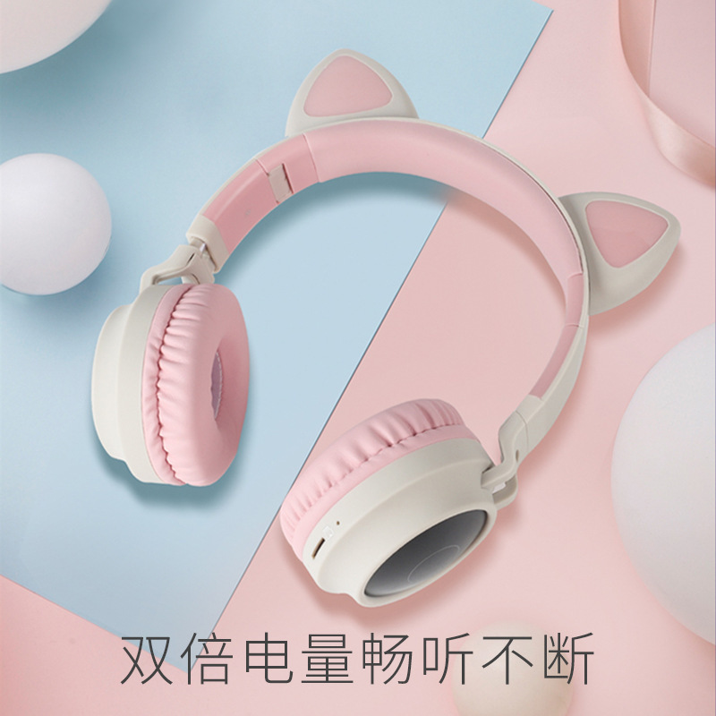 クロスボーダー爆型猫耳ネット赤発光bluetoothヘッドフォンヘッド装着式携帯電話無線折り畳み式カードヘッドセット|undefined