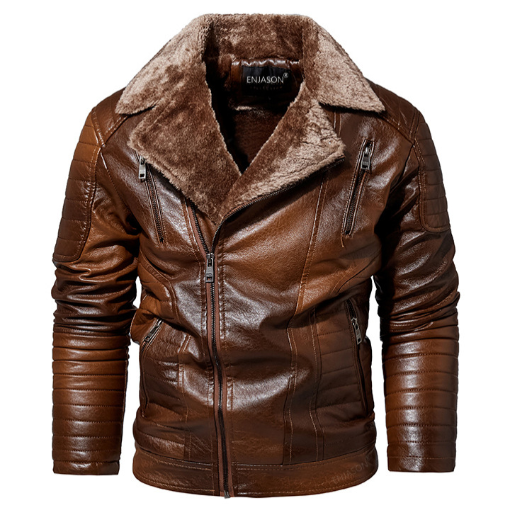 Winterplüsch-PU für harte Männer und Fell-All-in-One-Herrenlederjacke_voghion.com