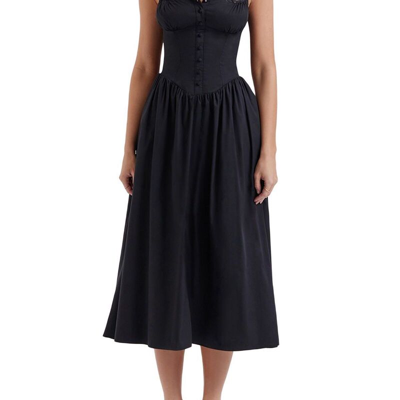 2023 spring and summer new women's European and American style lace strap tube top solid color dress dress cross-border women's clothing