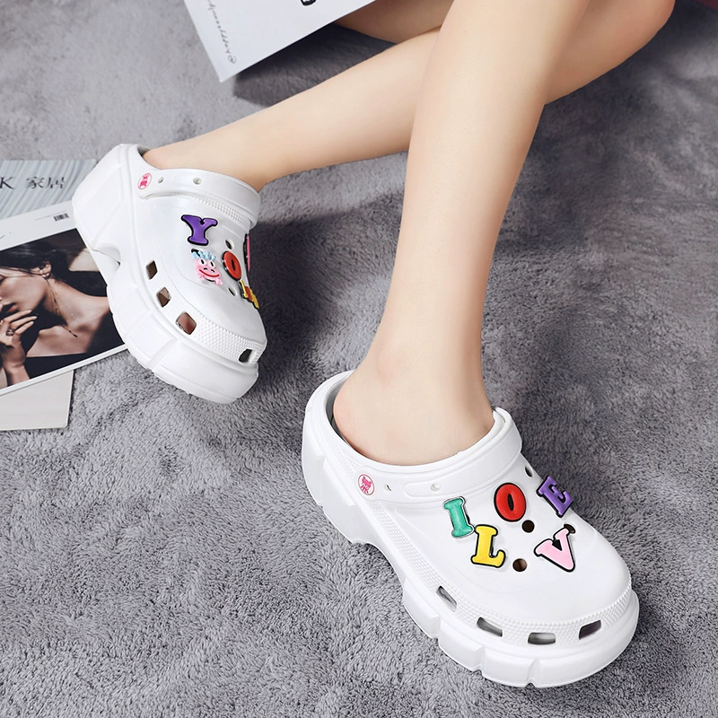 Пещерные туфли женские тапочки летом на толстой подошве наружные носки на высоких каблуках