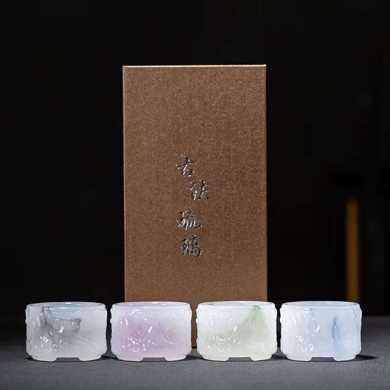 White Jade Glazed Relief Tea Cup Master Cup Tea Cup Gift Box Creative Gift Single Cup Business Souvenir