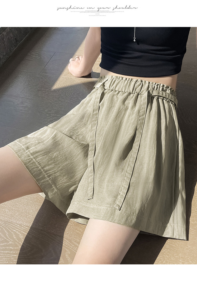 Quần short nữ cạp cao chất liệu lanh phối sợi tơ lạnh, dáng chữ A ống rộng, mặc mùa hè — màu đen chi tiết 37