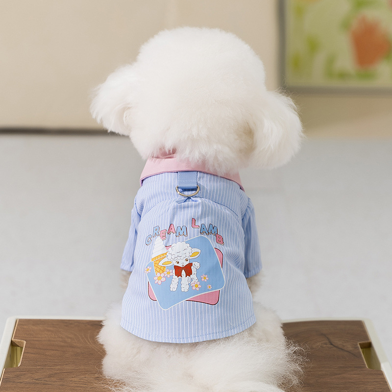 Primavera y verano perros delgados transpirables lindos corderos chalecos de dibujos animados a rayas camisas de dos patas gatos ropa de perro